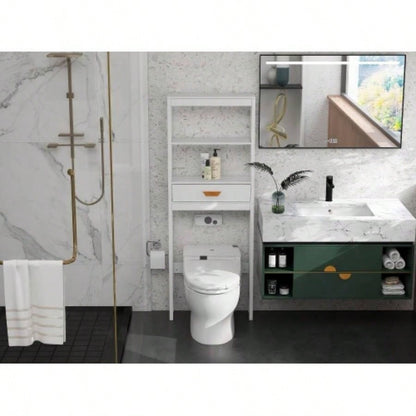Over - Toilet Storage Cabinet White with one Drawer and 2 Shelves Space Saver Bathroom Rack