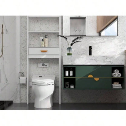 Over - Toilet Storage Cabinet White with one Drawer and 2 Shelves Space Saver Bathroom Rack