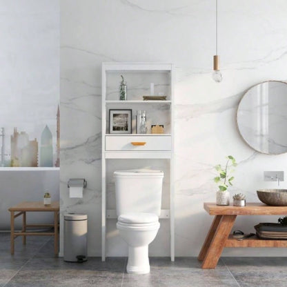 Over - Toilet Storage Cabinet White with one Drawer and 2 Shelves Space Saver Bathroom Rack
