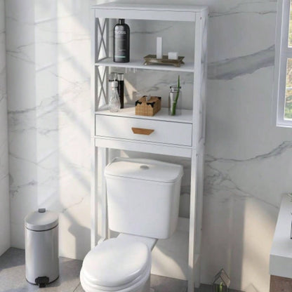 Over - Toilet Storage Cabinet White with one Drawer and 2 Shelves Space Saver Bathroom Rack