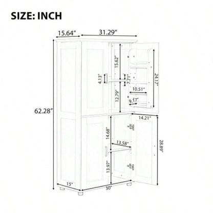 Tall and Wide Bathroom Floor Storage Cabinet, Bathroom Storage Unit, Freestanding Cabinet with 4 Doors, Adjustable Shelves, White