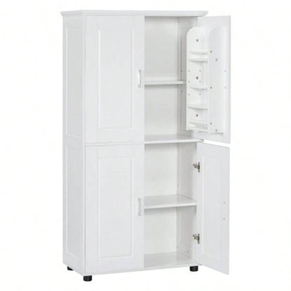 Tall and Wide Bathroom Floor Storage Cabinet, Bathroom Storage Unit, Freestanding Cabinet with 4 Doors, Adjustable Shelves, White