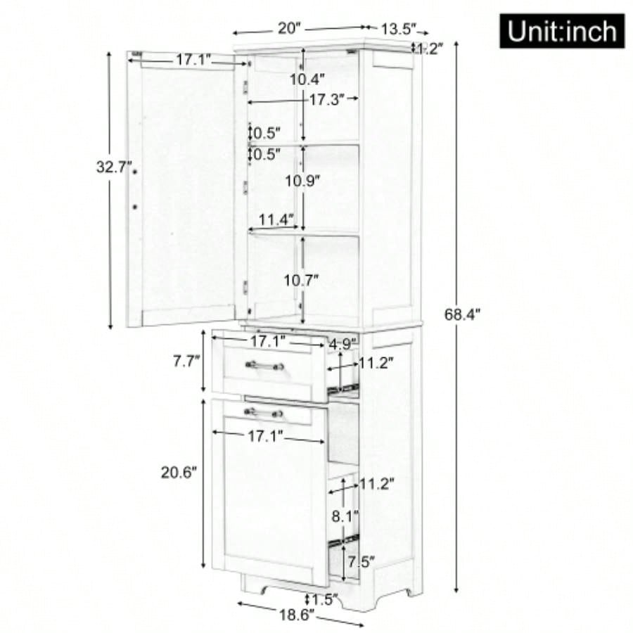 Tall Bathroom Storage Cabinet, Freestanding Storage Cabinet with Two Different Size Drawers and Adjustable Shelf, MDF Board with Painted, Black Old Sku: WF312730AAB