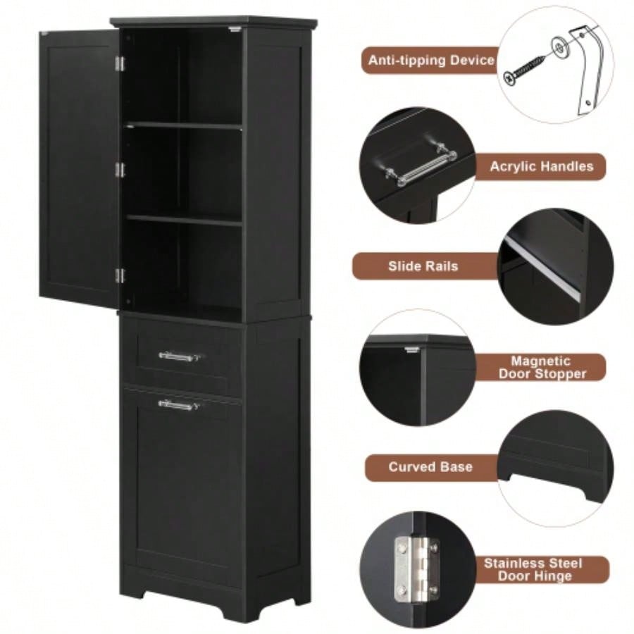 Tall Bathroom Storage Cabinet, Freestanding Storage Cabinet with Two Different Size Drawers and Adjustable Shelf, MDF Board with Painted, Black Old Sku: WF312730AAB
