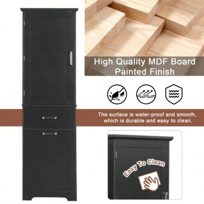 Tall Bathroom Storage Cabinet, Freestanding Storage Cabinet with Two Different Size Drawers and Adjustable Shelf, MDF Board with Painted, Black Old Sku: WF312730AAB