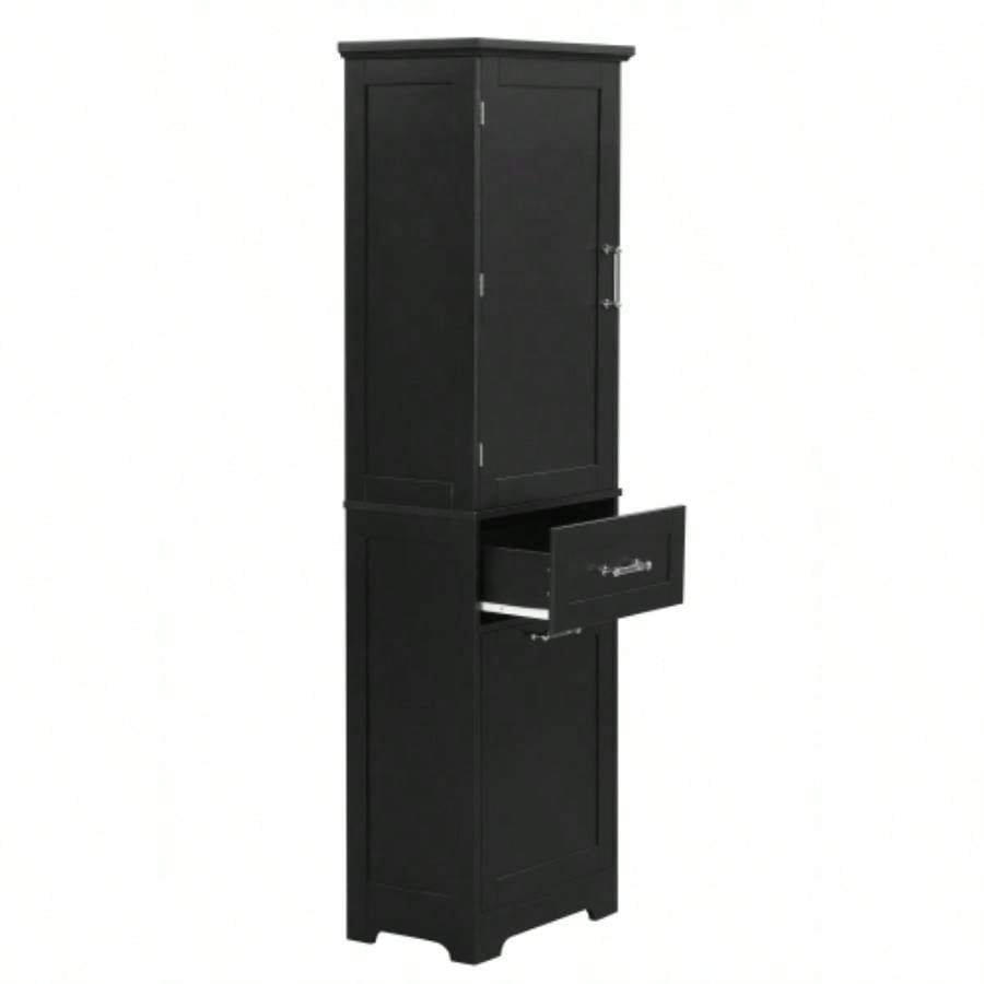 Tall Bathroom Storage Cabinet, Freestanding Storage Cabinet with Two Different Size Drawers and Adjustable Shelf, MDF Board with Painted, Black Old Sku: WF312730AAB