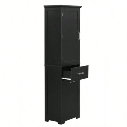 Tall Bathroom Storage Cabinet, Freestanding Storage Cabinet with Two Different Size Drawers and Adjustable Shelf, MDF Board with Painted, Black Old Sku: WF312730AAB