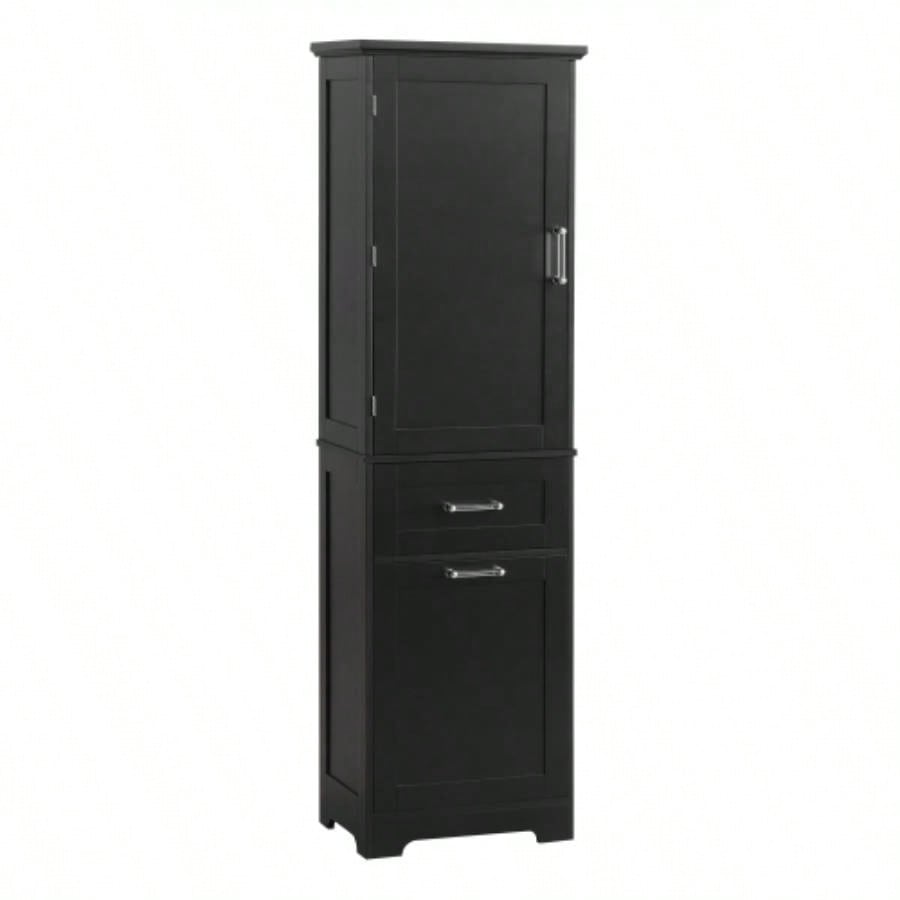 Tall Bathroom Storage Cabinet, Freestanding Storage Cabinet with Two Different Size Drawers and Adjustable Shelf, MDF Board with Painted, Black Old Sku: WF312730AAB