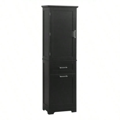 Tall Bathroom Storage Cabinet, Freestanding Storage Cabinet with Two Different Size Drawers and Adjustable Shelf, MDF Board with Painted, Black Old Sku: WF312730AAB
