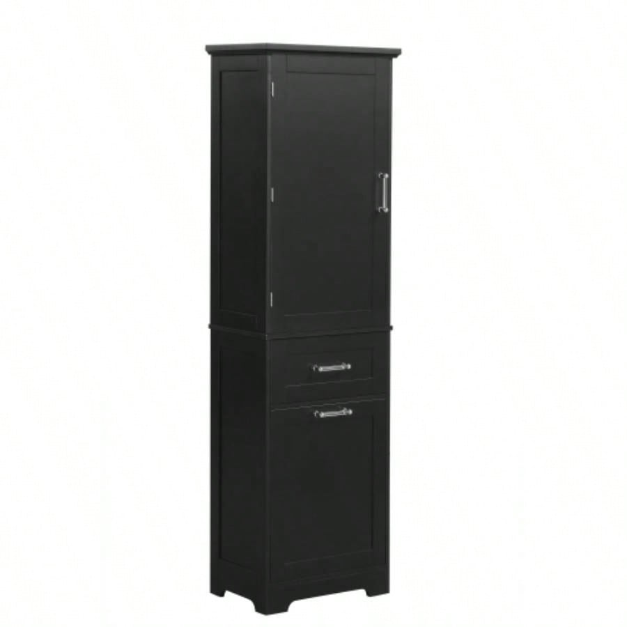 Tall Bathroom Storage Cabinet, Freestanding Storage Cabinet with Two Different Size Drawers and Adjustable Shelf, MDF Board with Painted, Black Old Sku: WF312730AAB
