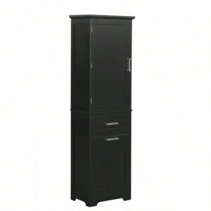 Tall Bathroom Storage Cabinet, Freestanding Storage Cabinet with Two Different Size Drawers and Adjustable Shelf, MDF Board with Painted, Black Old Sku: WF312730AAB