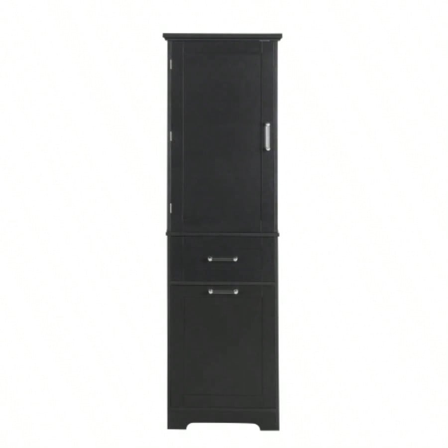 Tall Bathroom Storage Cabinet, Freestanding Storage Cabinet with Two Different Size Drawers and Adjustable Shelf, MDF Board with Painted, Black Old Sku: WF312730AAB