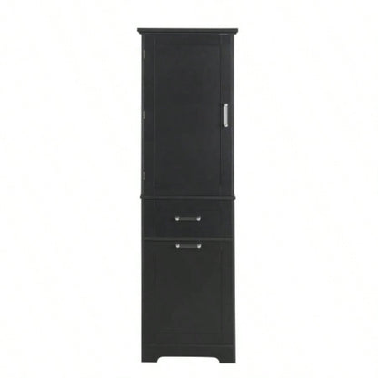 Tall Bathroom Storage Cabinet, Freestanding Storage Cabinet with Two Different Size Drawers and Adjustable Shelf, MDF Board with Painted, Black Old Sku: WF312730AAB