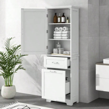 Tall Bathroom Storage Cabinet, Freestanding Storage Cabinet with Two Different Size Drawers and Adjustable Shelf, MDF Board with Painted, Black Old Sku: WF312730AAB