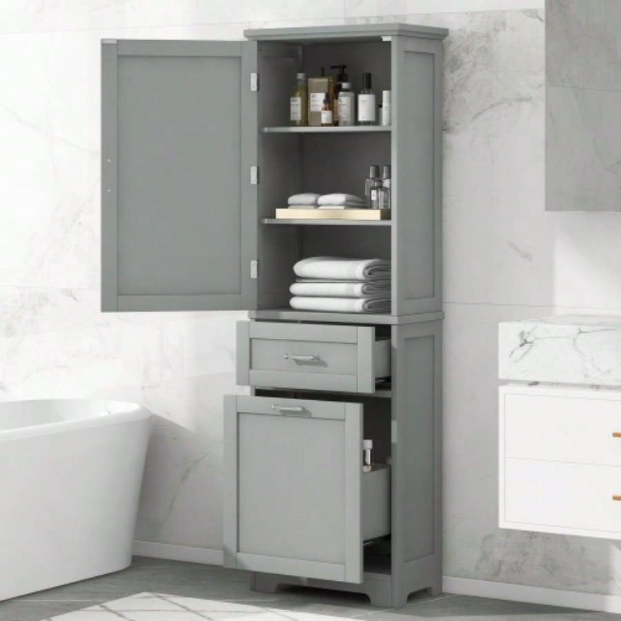Tall Bathroom Storage Cabinet, Freestanding Storage Cabinet with Two Different Size Drawers and Adjustable Shelf, MDF Board with Painted, Black Old Sku: WF312730AAB