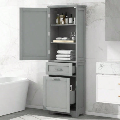 Tall Bathroom Storage Cabinet, Freestanding Storage Cabinet with Two Different Size Drawers and Adjustable Shelf, MDF Board with Painted, Black Old Sku: WF312730AAB