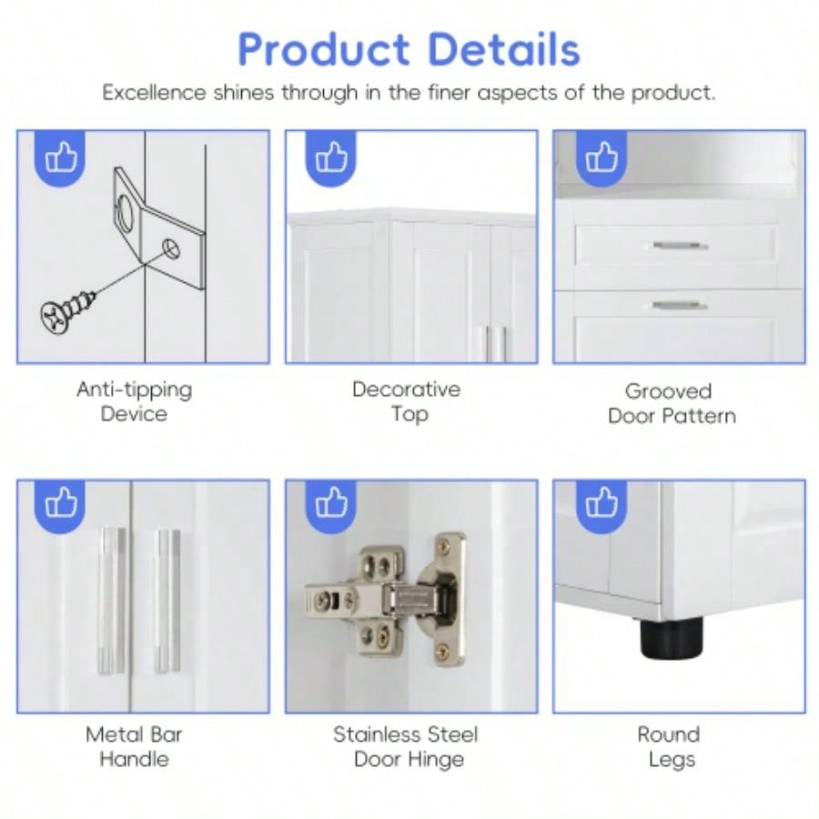 Tall Bathroom Cabinet with Laundry Basket, Large Storage Space Tilt - Out Laundry Hamper and Upper Storage Cabinet, White