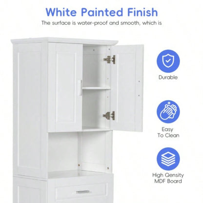 Tall Bathroom Cabinet with Laundry Basket, Large Storage Space Tilt - Out Laundry Hamper and Upper Storage Cabinet, White