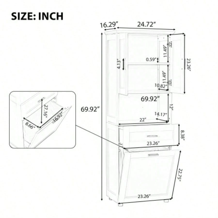 Tall Bathroom Cabinet with Laundry Basket, Large Storage Space Tilt - Out Laundry Hamper and Upper Storage Cabinet, White