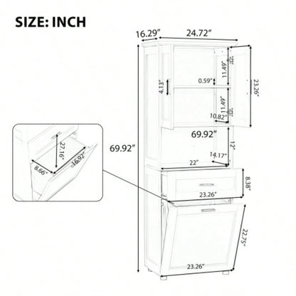 Tall Bathroom Cabinet with Laundry Basket, Large Storage Space Tilt - Out Laundry Hamper and Upper Storage Cabinet, White