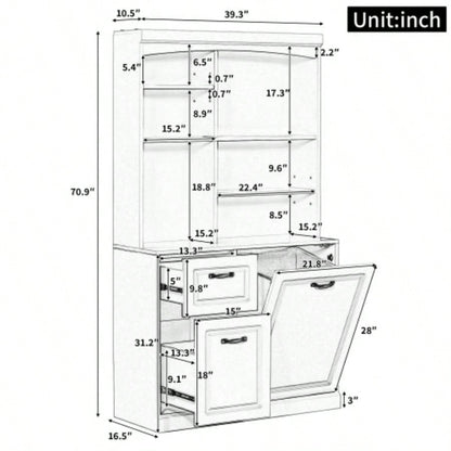 Bathroom Storage Cabinet with Tilt - Out Hamper, 70.9 Tall Standing Organizer with Drawers Adjustable Shelves, MDF Linen Tower with Steel Handles, White