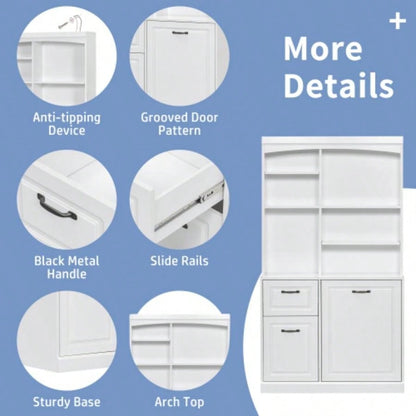 Bathroom Storage Cabinet with Tilt - Out Hamper, 70.9 Tall Standing Organizer with Drawers Adjustable Shelves, MDF Linen Tower with Steel Handles, White