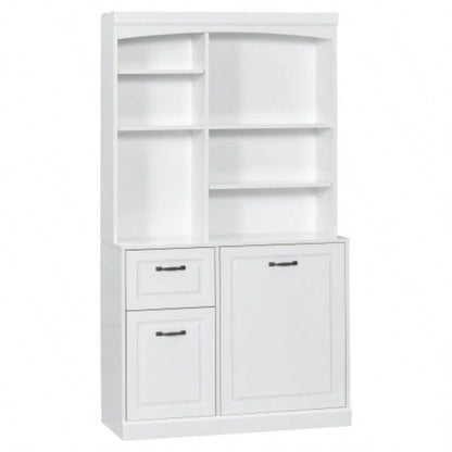 Bathroom Storage Cabinet with Tilt - Out Hamper, 70.9 Tall Standing Organizer with Drawers Adjustable Shelves, MDF Linen Tower with Steel Handles, White