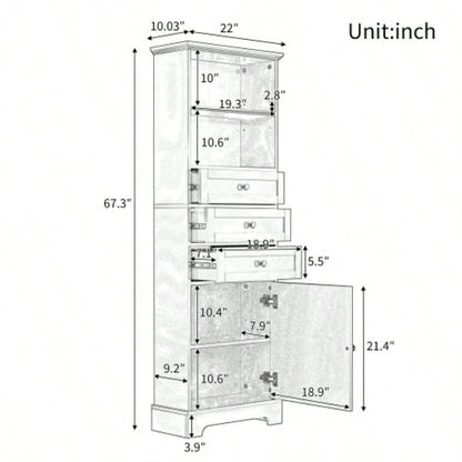 White Tall Storage Cabinet with 3 Drawers and Adjustable Shelves Bathroom, Study, Office and Interior, MDF Board with Painted Old Sku: WF298151AAK