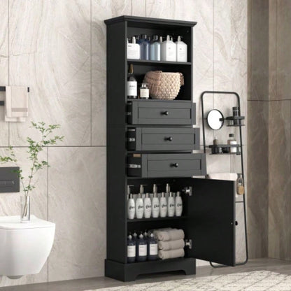 White Tall Storage Cabinet with 3 Drawers and Adjustable Shelves Bathroom, Study, Office and Interior, MDF Board with Painted Old Sku: WF298151AAK
