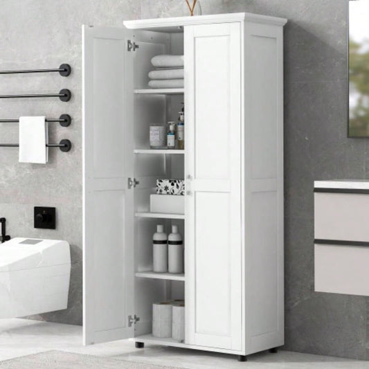 Storage Cabinet with Two Doors Bathroom, Office, Adjustable Shelf, MDF Board, White