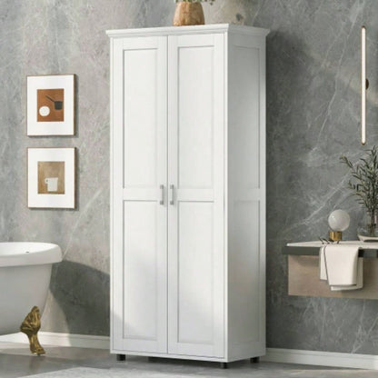 Storage Cabinet with Two Doors Bathroom, Office, Adjustable Shelf, MDF Board, White