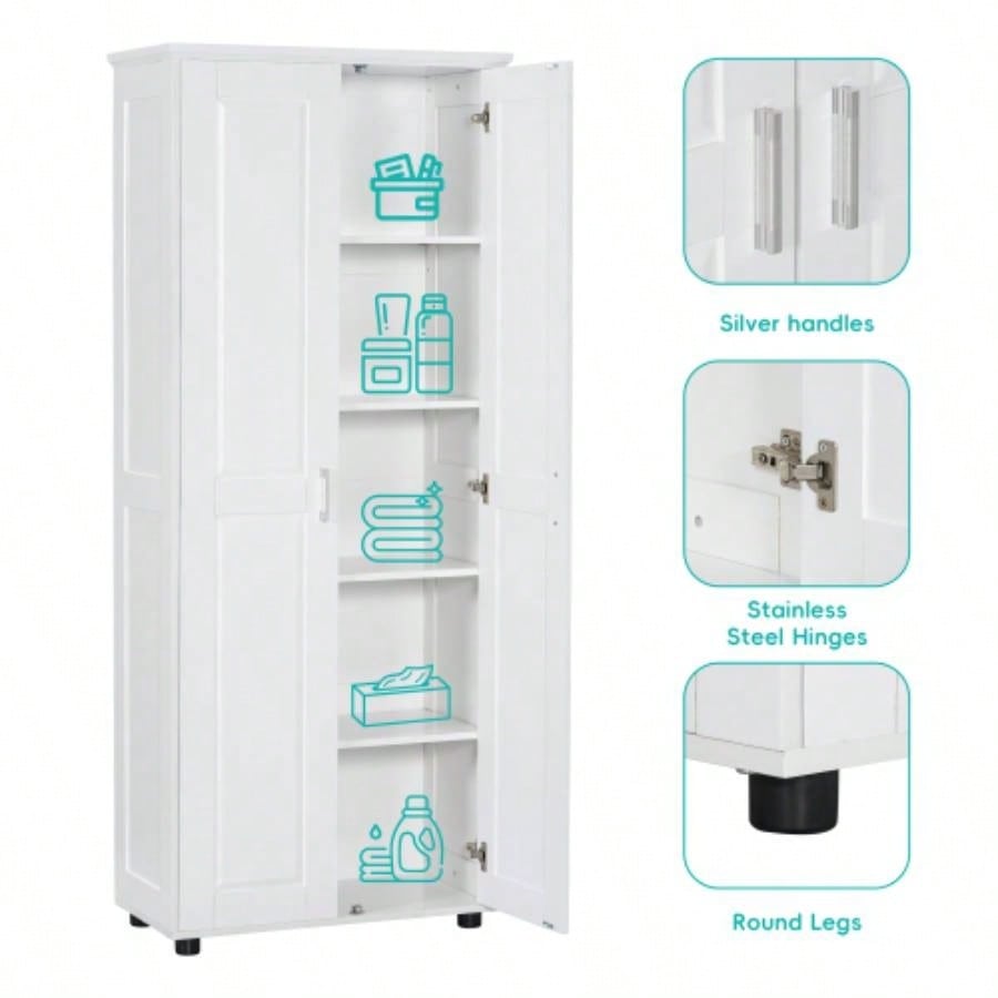 Storage Cabinet with Two Doors Bathroom, Office, Adjustable Shelf, MDF Board, White