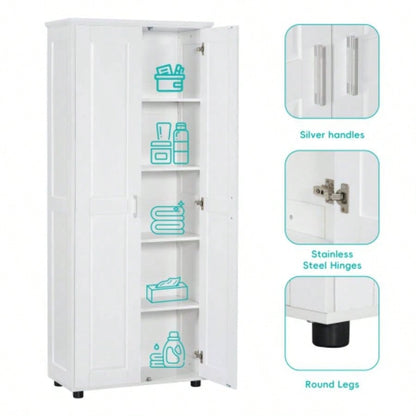 Storage Cabinet with Two Doors Bathroom, Office, Adjustable Shelf, MDF Board, White