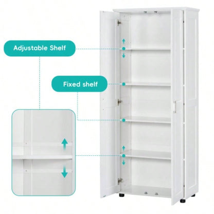 Storage Cabinet with Two Doors Bathroom, Office, Adjustable Shelf, MDF Board, White