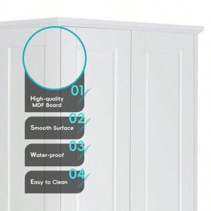 Storage Cabinet with Two Doors Bathroom, Office, Adjustable Shelf, MDF Board, White