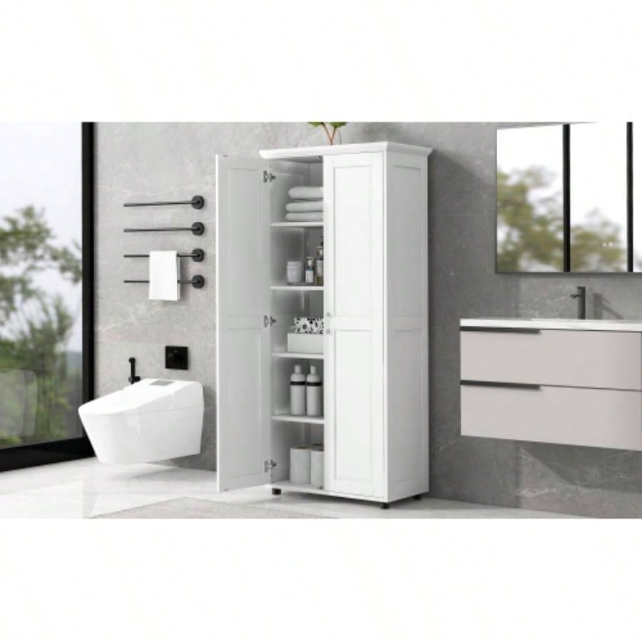Storage Cabinet with Two Doors Bathroom, Office, Adjustable Shelf, MDF Board, White