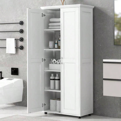 Storage Cabinet with Two Doors Bathroom, Office, Adjustable Shelf, MDF Board, White