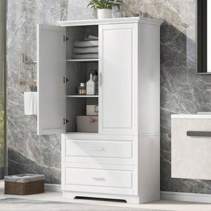 Tall Bathroom Storage Cabinet, Cabinet with Two Doors and Drawers, Adjustable Shelf, MDF Board, Black