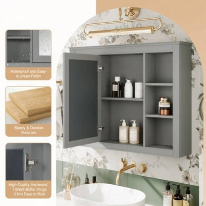 35x 27.5 Medicine Cabinet, Wall Mounted Bathroom Storage Cabinet, Modern Bathroom Wall Cabinet with Mirror, Mirror Cabinet with 6 Open Shelves Not Include Bathroom Vanity
