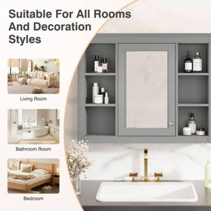 35x 27.5 Medicine Cabinet, Wall Mounted Bathroom Storage Cabinet, Modern Bathroom Wall Cabinet with Mirror, Mirror Cabinet with 6 Open Shelves Not Include Bathroom Vanity