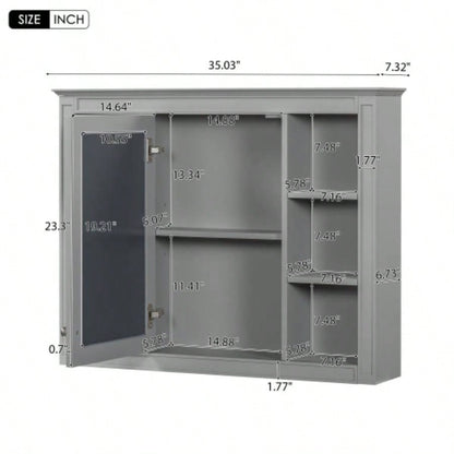 35x 27.5 Medicine Cabinet, Wall Mounted Bathroom Storage Cabinet, Modern Bathroom Wall Cabinet with Mirror, Mirror Cabinet with 6 Open Shelves Not Include Bathroom Vanity