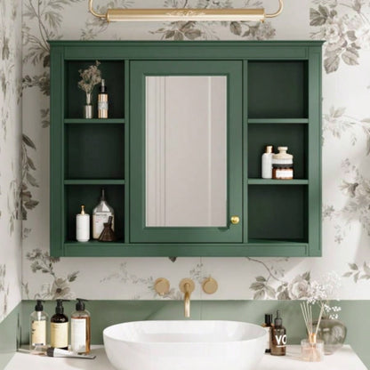 35x 27.5 Medicine Cabinet, Wall Mounted Bathroom Storage Cabinet, Modern Bathroom Wall Cabinet with Mirror, Mirror Cabinet with 6 Open Shelves Not Include Bathroom Vanity
