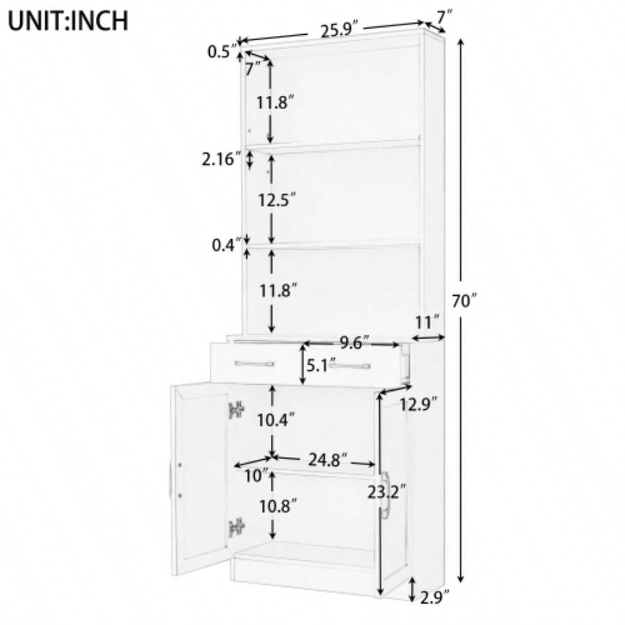 Bathroom Storage Cabinet, Cabinet with Two Doors and Drawers, Adjustable Shelf, Three - layer Open Shelf, MDF Board, Black