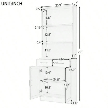 Bathroom Storage Cabinet, Cabinet with Two Doors and Drawers, Adjustable Shelf, Three - layer Open Shelf, MDF Board, Black
