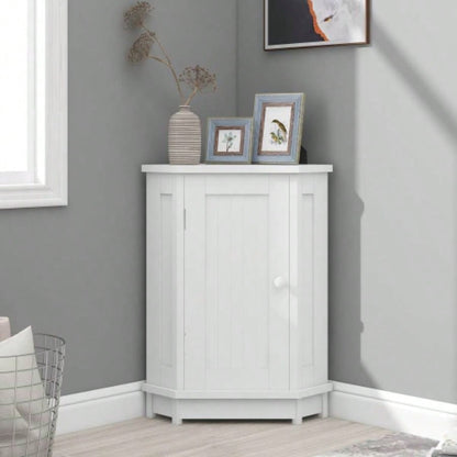 White Bathroom Cabinet Corner Storage Cabinet with Adjustable Shelf Modern Style MDF Board Old SKU: WF291477AAK