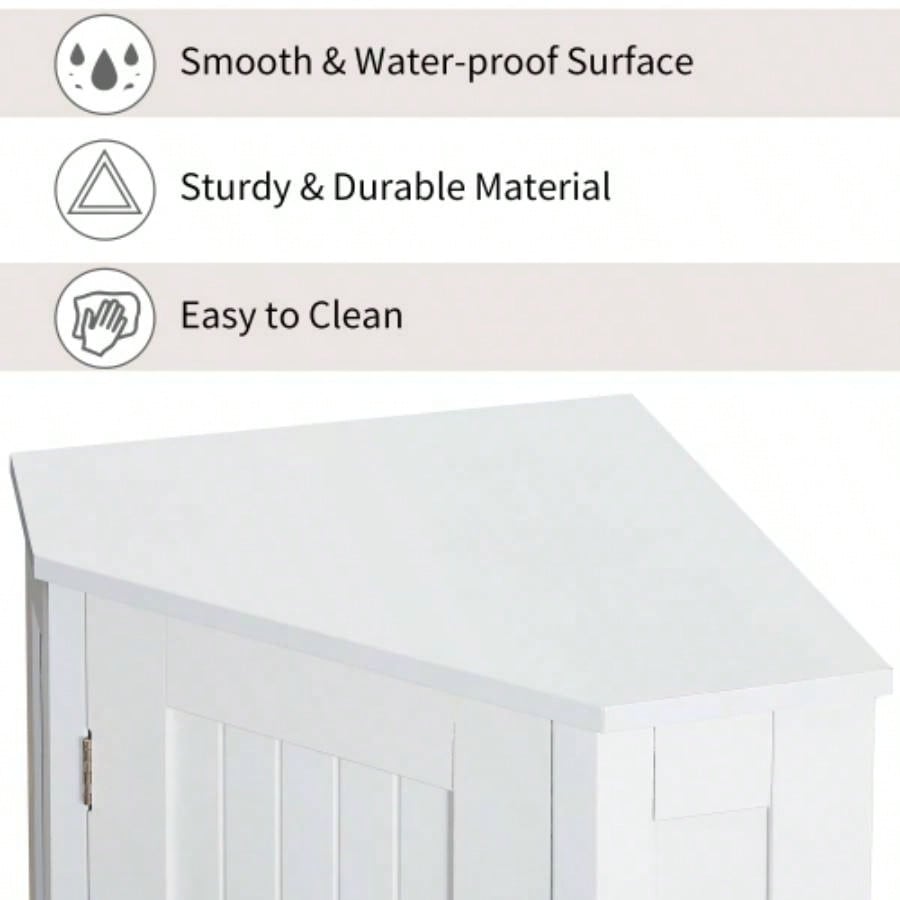 White Bathroom Cabinet Corner Storage Cabinet with Adjustable Shelf Modern Style MDF Board Old SKU: WF291477AAK