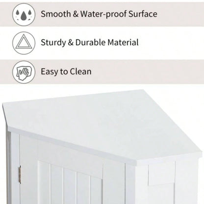 White Bathroom Cabinet Corner Storage Cabinet with Adjustable Shelf Modern Style MDF Board Old SKU: WF291477AAK