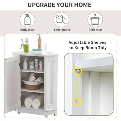 White Bathroom Cabinet Corner Storage Cabinet with Adjustable Shelf Modern Style MDF Board Old SKU: WF291477AAK