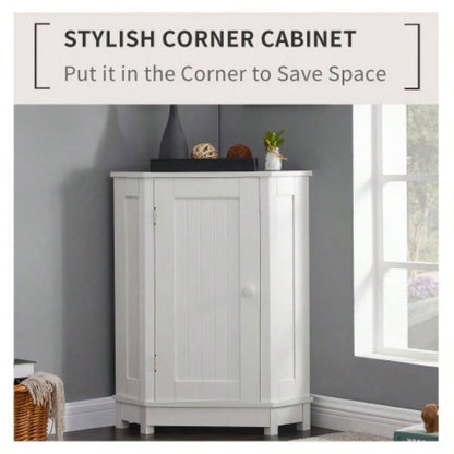 White Bathroom Cabinet Corner Storage Cabinet with Adjustable Shelf Modern Style MDF Board Old SKU: WF291477AAK