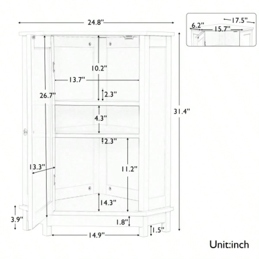 White Bathroom Cabinet Corner Storage Cabinet with Adjustable Shelf Modern Style MDF Board Old SKU: WF291477AAK